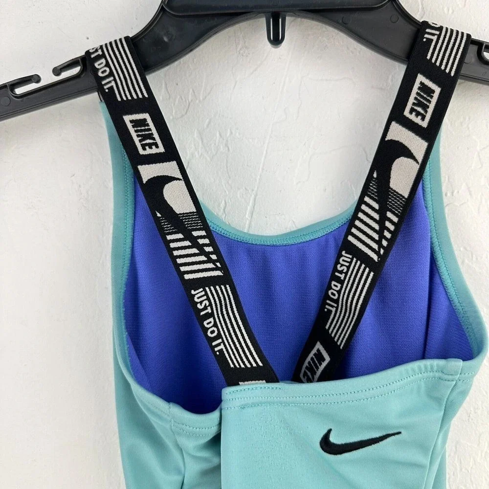 Nike Swimsuit Kids Small Blue Just Do It One Piece Activewear Swimwear Racerback